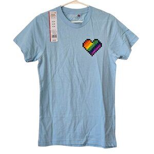 Women's Men's Unisex Celebrate It Blue Pixel Heart 100% Cotton T-Shirt NEW